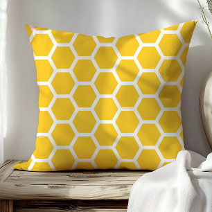 Coussin Motif de abeille miel nid d'abeille chic jaune