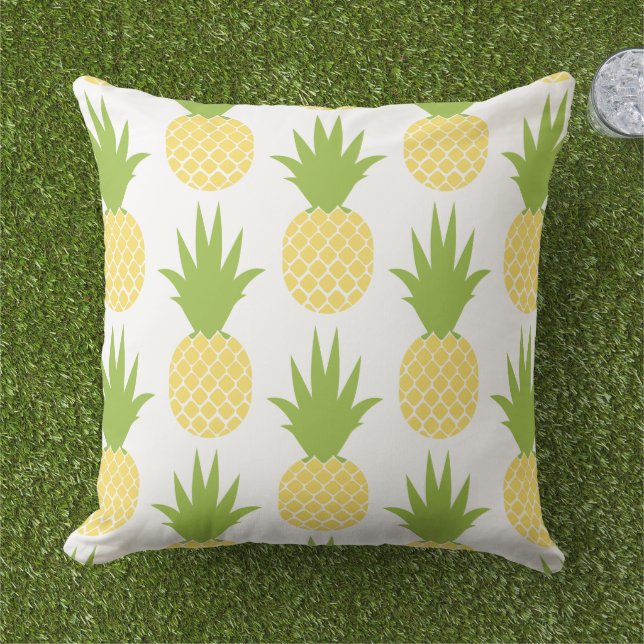 Coussin Motif de Ananas Vert Jaune Tropical (Herbe)
