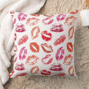Coussin Motif de baisers de rouge à lèvres rouge et rose