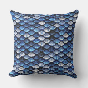 Coussin Motif de balance de poisson bleu cobalte métalliq