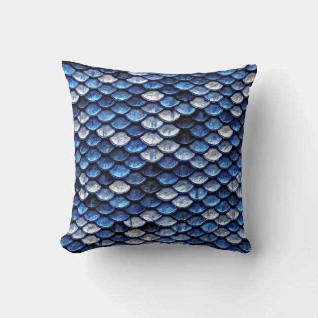 Coussin Motif de balance de poisson bleu cobalte métalliqu (Recto)