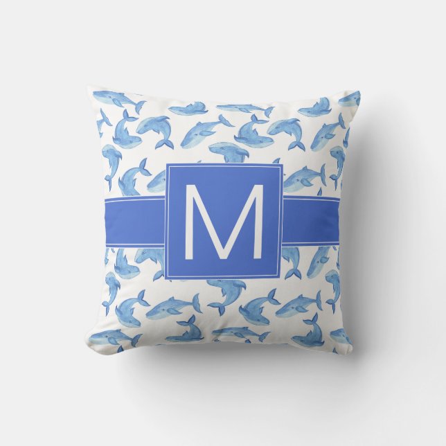 Coussin Motif de baleine bleue d'aquarelle (Recto)
