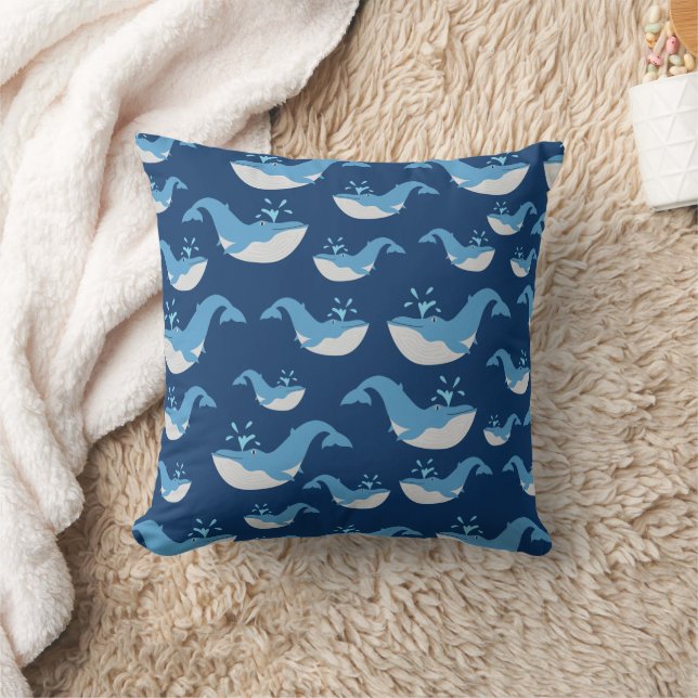 Coussin Motif de baleine d'océan bleu profond (Couverture)