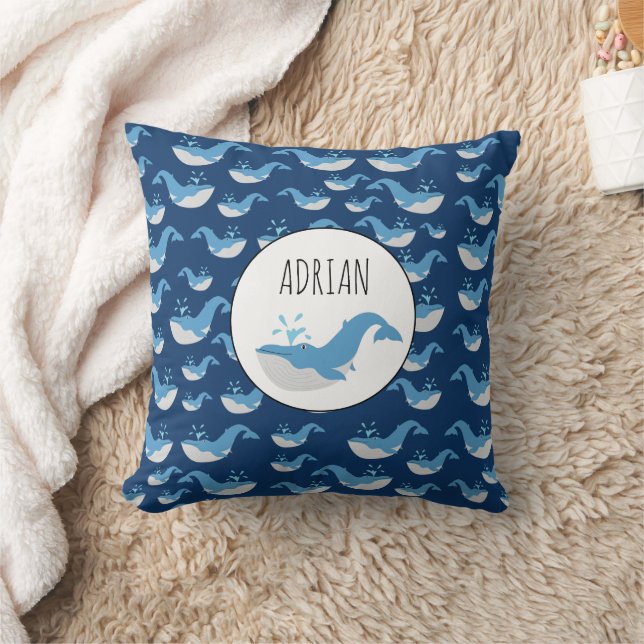 Coussin Motif de baleine d'océan bleu profond Nom personna (Couverture)