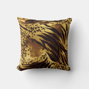 Coussin Motif de bande de tigre d'or et d'animal Brown