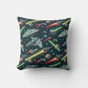 Coussin Motif de bande dessinée de vaisseau spatial de sci