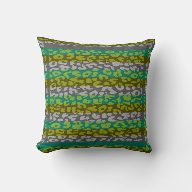 Coussin Motif de bande Empreinte de léopard vert et gris (Recto)