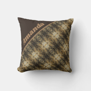 Coussin Motif de bandes diagonales Brown dorées