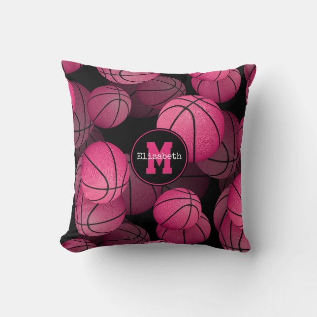 Coussin motif de basket-ball des filles noires rose (Recto)