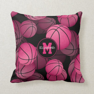 Coussin motif de basket-ball des filles noires rose