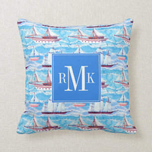 Coussin Motif de bateaux de navigation d'aquarelle