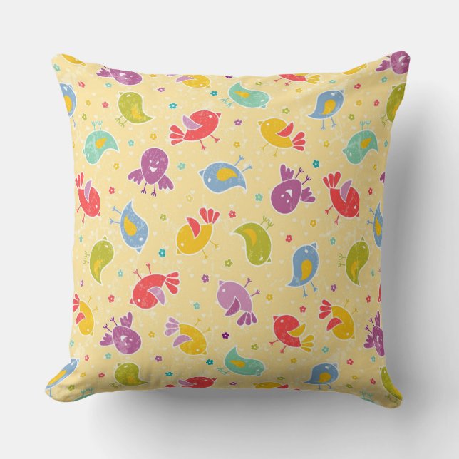 Coussin Motif de bébé avec les oiseaux mignons (Recto)