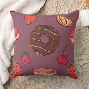 Coussin Motif de beignet au chocolat et de friandises