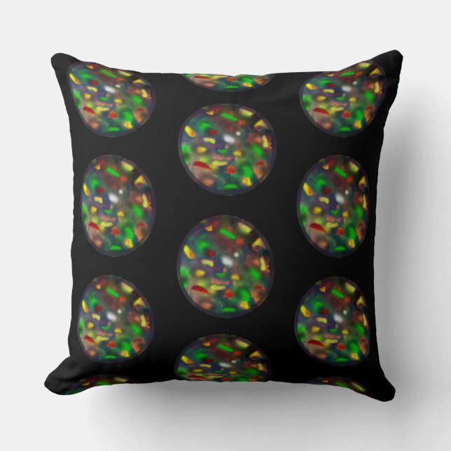 Coussin Motif de bijou en opale noire élégant sur fond noi (Recto)