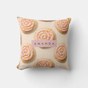 Coussin Motif de biscuits rose poli personnalisé