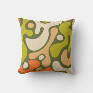 Coussin Motif de blob d'amibe biologique olive et crème