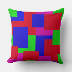Coussin Motif de blocs abstraits en mosaïque rouge bleu ve
