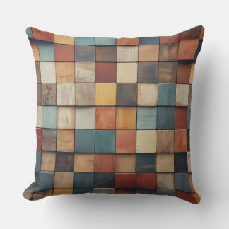 Coussin Motif de blocs en bois colorés rustiques
