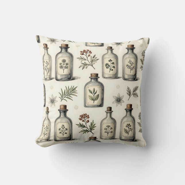 Coussin Motif de bocaux d'herbes d'apothicaire vintage (Recto)