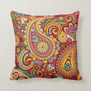 Coussin Motif de Bohème floral rouge lumineux de Paisley