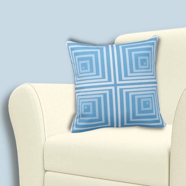 Coussin Motif de boîte imbriquée bleu rapproché (Stylish Cornered Blue Nested Box Pattern Throw Pillow)