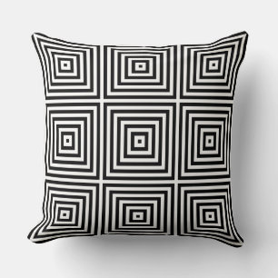 Coussin Motif de boîte imbriquée noir et blanc classique