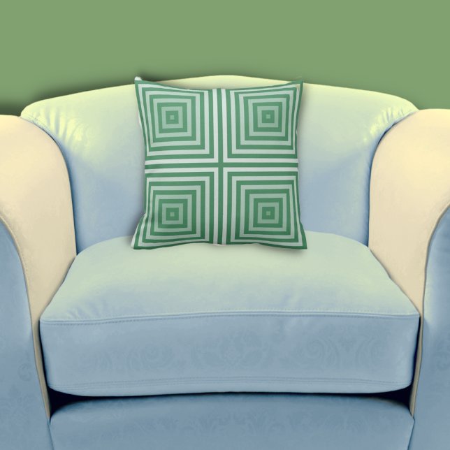 Coussin Motif de boîte imbriquée vert géométrique régulier (Regular Geometric Green Nested Box Pattern Throw Pillow, Living Room)