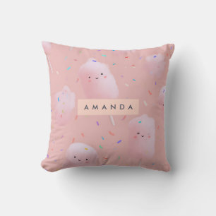 Coussin Motif de bonbons en coton rose mignon personnalisé