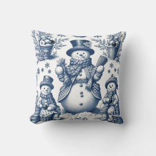 Coussin Motif de bonhomme de neige en toile bleue raffinée