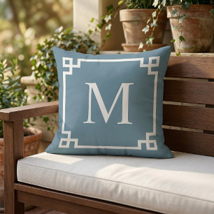 Coussin Motif de bordure personnalisé en clé grecque blanc