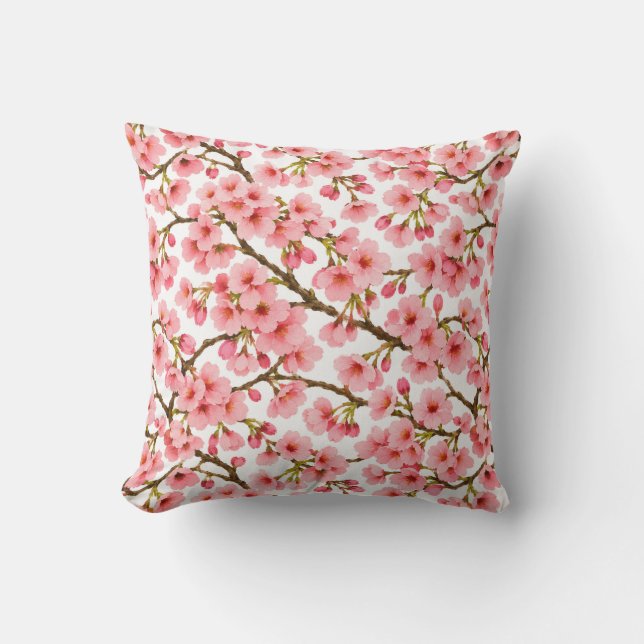 Coussin Motif de branche de fleurs de cerisier rose (Recto)