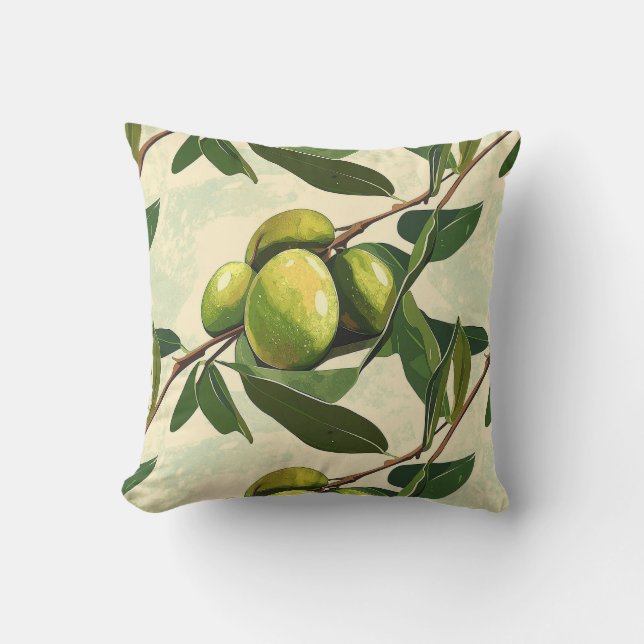 Coussin Motif de branche d'olivier avec Feuilles verts (Recto)