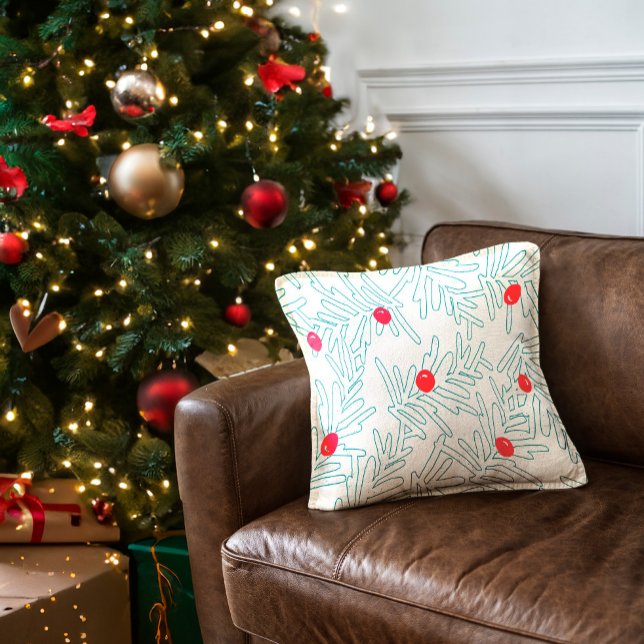 Coussin Motif de brindille hivernale | Branche de pin et b (Créateur téléchargé)