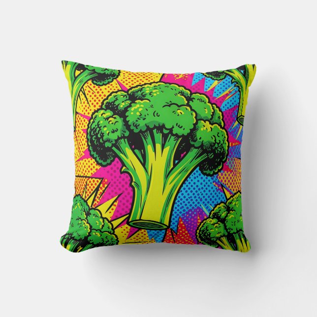Coussin Motif de brocoli Pop Art vibrant (Recto)