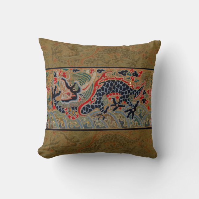 Coussin Motif de broderie en soie de dragon chinois antiqu (Recto)
