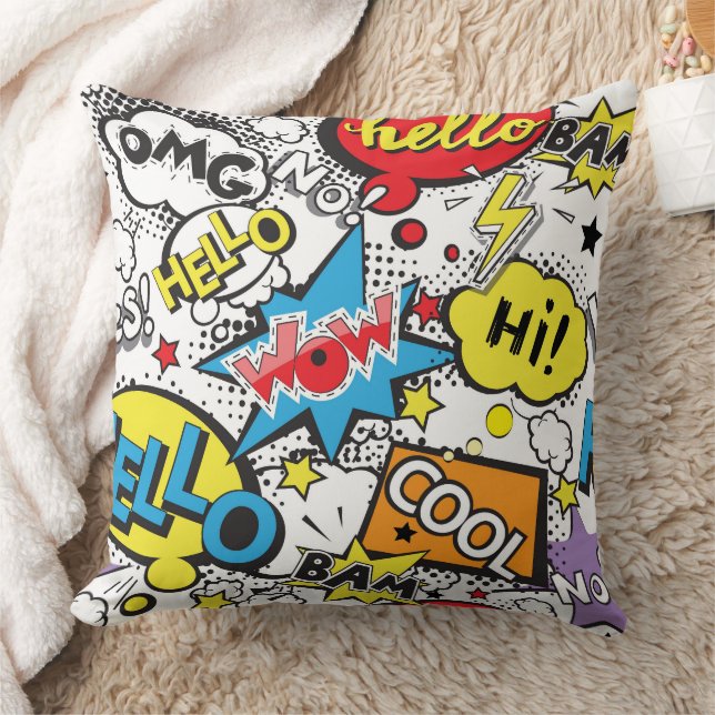 Coussin Motif de bulle de dialogue d'art pop de bande dess (Couverture)