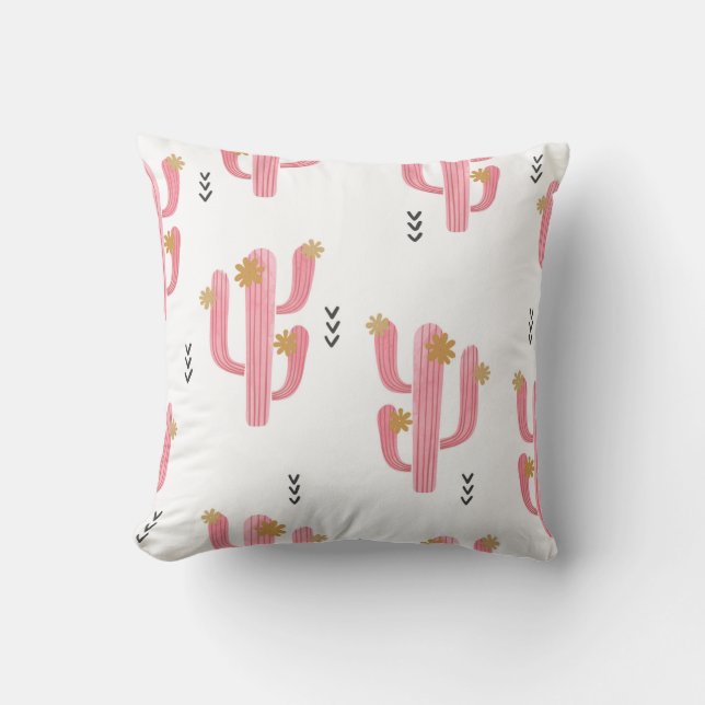 Coussin Motif de cactus à fleurs d'aquarelle transparente. (Recto)
