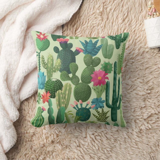 Coussin Motif de cactus Turquoises verts en fleurs (Couverture)
