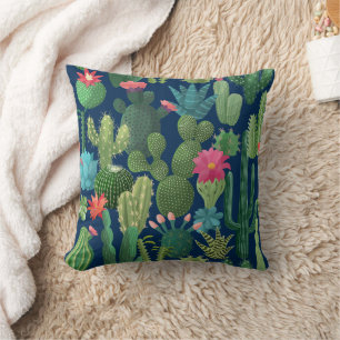 Coussin Motif de cactus Turquoises verts en fleurs