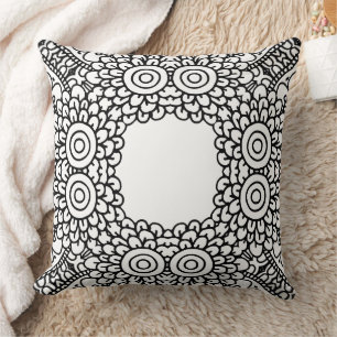 Coussin Motif de cadre mandala noir et blanc 
