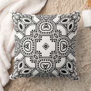 Coussin Motif de cadre mandala noir et blanc