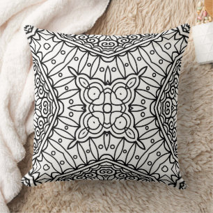 Coussin Motif de cadre mandala noir et blanc 