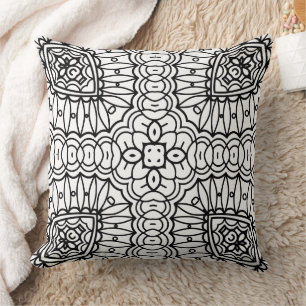 Coussin Motif de cadre mandala noir et blanc 