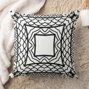 Coussin Motif de cadre mandala noir et blanc 