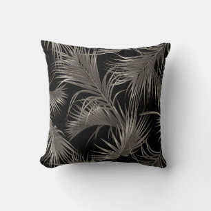 Coussin Motif de cadres de palme tropicale chic sur noir