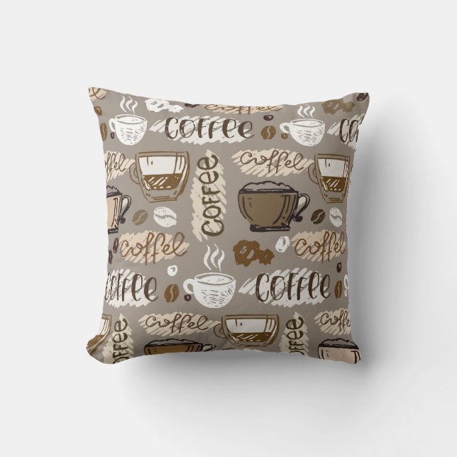 Coussin Motif de café doodé à la main arrière - plan (Recto)