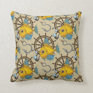 Coussin Motif de capitaine de la marine marchande poisson