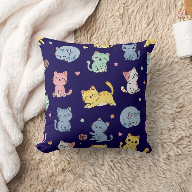 Coussin Motif de caricatures de chats Kawaii (Couverture)