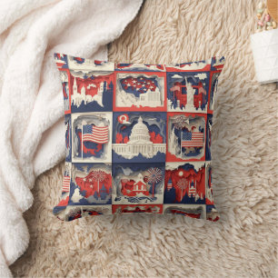 Coussin Motif de carreau en papier découpé patriotique en