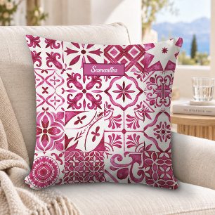 Coussin Motif de carreau sicilien en majolique rouge d'été